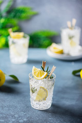 lemon soda cocktail with rosemary