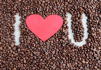 Love message on coffee beans