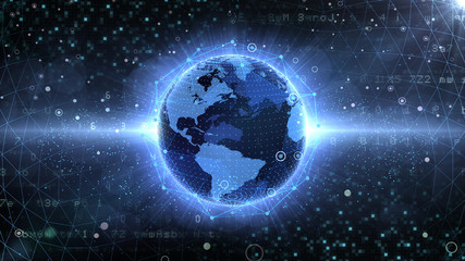 Earth on Digital Network concept background South America Mexico