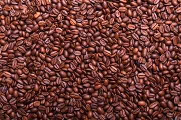 Close up of a roasted arabic coffee beans forming, organic square background