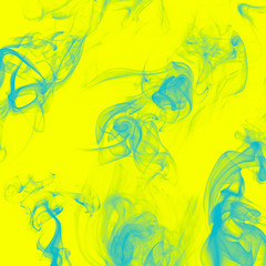 Fototapeta na wymiar Colored smoke blue colorful abstraction on a yellow background