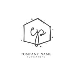 Handwritten initial letter E P EP for identity and logo. Vector logo template with handwriting and signature style.