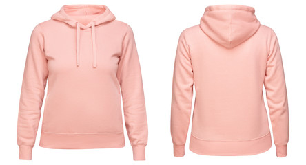 Pink female hoodie sweatshirt with long sleeve, women hoody with hood for your design mockup for...
