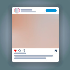 Instagram style post. Photo template in social media blog. Like and save icon. Follow my account. Vector illustration