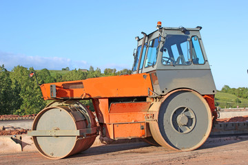 Roller on a road construction site	
