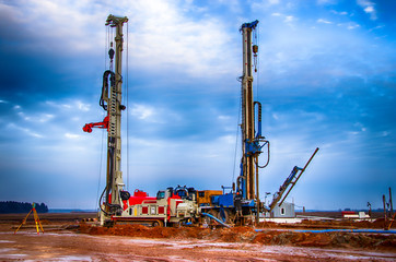 Drilling rig. Drilling deep wells. Industry Mineral exploration. Belarus. Salihorsk 2020