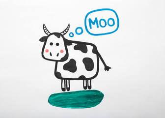 Child's painting of cow on white paper