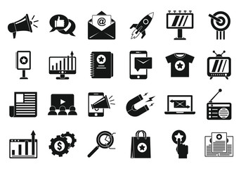 Campaign icons set. Simple set of campaign vector icons for web design on white background