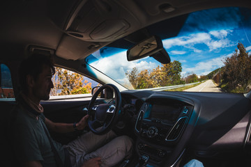 Fototapeta premium The driver drives the vehicle.