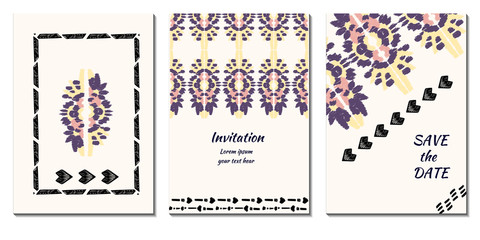 Cover royal greeting design. Modern template with ikat ornament for wedding design or greeting card any purpose.