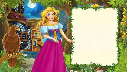 Obraz na płótnie Canvas cartoon scene with girl princess near the street of the city romantic illustration for children
