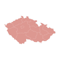 Vector illustration of administrative division map of Czech. Vector map.
