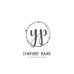 Handwritten initial letter Y P YP for identity and logo. Vector logo template with handwriting and signature style.