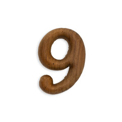wood number nine on white