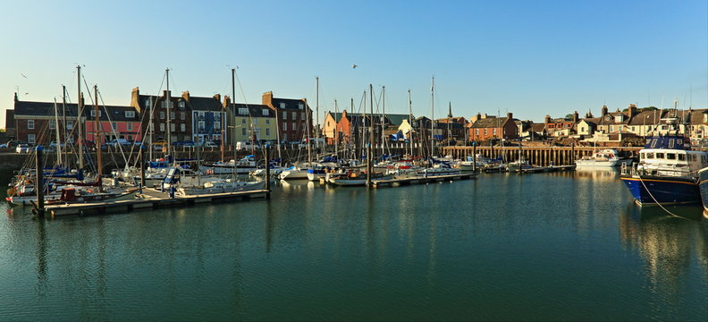 Boats docked in Arbroath harbour, Angus, Scotland