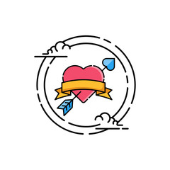 Love heart with arrow logo icon illustration vector template. love line art symbol for valentine, engagement, wedding, decoration element. flat love heart design isolated on white background.