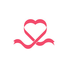 Love Heart ribbon logo icon illustration vector template. ribbons in shape of hearts for love concept, wedding or Valentine day. Vector illustration isolated on white background. 