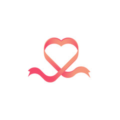 Love Heart ribbon logo icon illustration vector template. ribbons in shape of hearts for love concept, wedding or Valentine day. Vector illustration isolated on white background. 