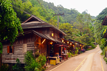Fototapeta na wymiar Ban Mae Kampong village is surrounded by the forest area with the domination of hill evergreen forest in Chiang Mai, Thailand.