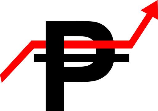 Illustration depicting a Mexican peso sign with a stylized arrow pointing up. Concept - the exchange rate of the national currency is growing.