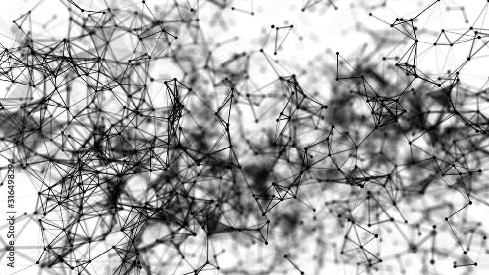 Poster abstract animated background made of connecting moving black particles. 3d render
