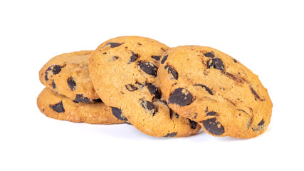 Chocolate chip cookies isolated on white background. Sweets.