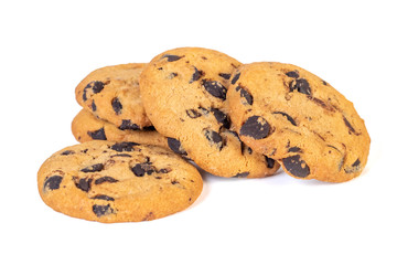 Chocolate chip cookies isolated on white background. Sweets.