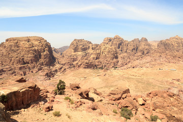 Panorama of ancient city of Petra seen from High place of sacrifice in Jordan