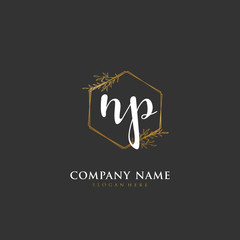 Handwritten initial letter N P NP for identity and logo. Vector logo template with handwriting and signature style.