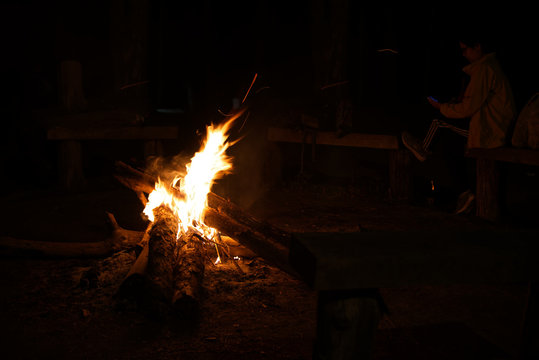 Orange flame from a burning bornfire