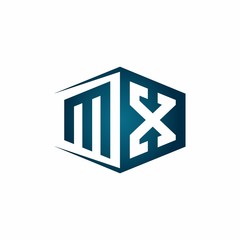 Obraz premium MX monogram logo with hexagon shape and negative space style ribbon design template