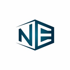 NE monogram logo with hexagon shape and negative space style ribbon design template