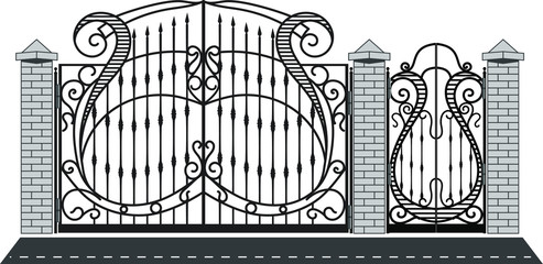 Steel railing panels that include balls, flowers, leaves and rosettes. Aluminum handrail, vector construction. Use these decorative iron cross bars to create a unique window guard or balcony railing. 