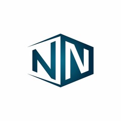 NN monogram logo with hexagon shape and negative space style ribbon design template