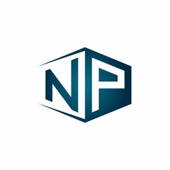 NP monogram logo with hexagon shape and negative space style ribbon design template