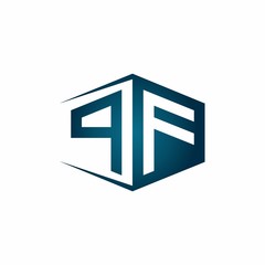 PF monogram logo with hexagon shape and negative space style ribbon design template