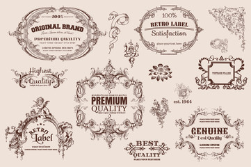 pattern creative modern vintage calligraphic design elements. Decorative swirls or scrolls, vintage elements, flourishes, labels and dividers,. Retro vector illustration