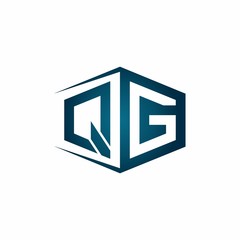 QG monogram logo with hexagon shape and negative space style ribbon design template