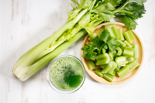 fresh celery and celery green juice