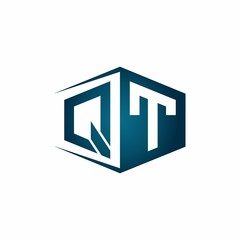 QT monogram logo with hexagon shape and negative space style ribbon design template