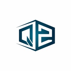 QZ monogram logo with hexagon shape and negative space style ribbon design template