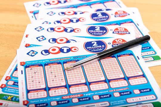 Paris, France -  November 21, 2019 : Closeup of french grids of lotto, from the society FDJ  (La francaise des jeux)
