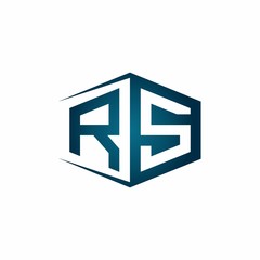 RS monogram logo with hexagon shape and negative space style ribbon design template