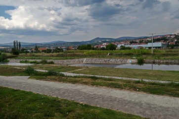 Delchevo town, landscape bi bregalnica river, Macedonia