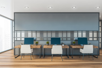 Gray and wooden open space office interior