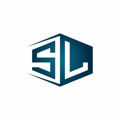 SL monogram logo with hexagon shape and negative space style ribbon design template