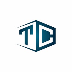 TC monogram logo with hexagon shape and negative space style ribbon design template