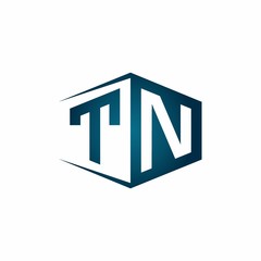 TN monogram logo with hexagon shape and negative space style ribbon design template