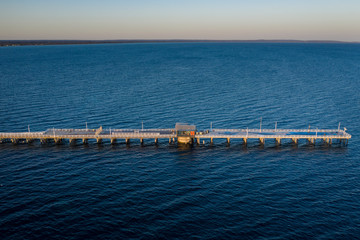 Busselton Western Australia November 8th 2019 : Unusual aerial views of the tip of Busselton Jetty;...