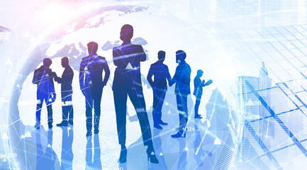 Business people and global network interface